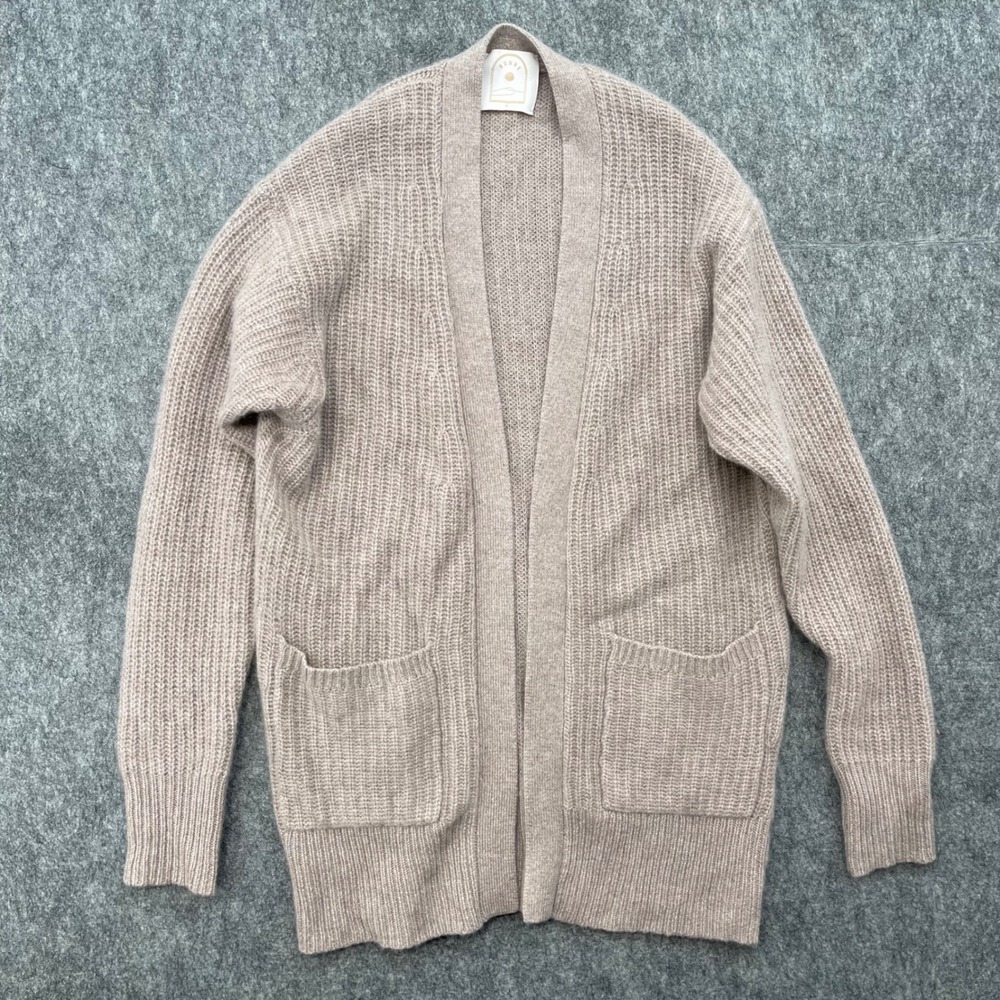 Sunny Cashmere Sweater Size 0  Ribbed Open Front Beige Tan Pocket Cardigan
